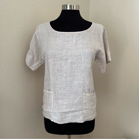 Francesca Bettini Made in Italy 100% Linen Lightweight oatmeal Blouse Top - Picture 1 of 12
